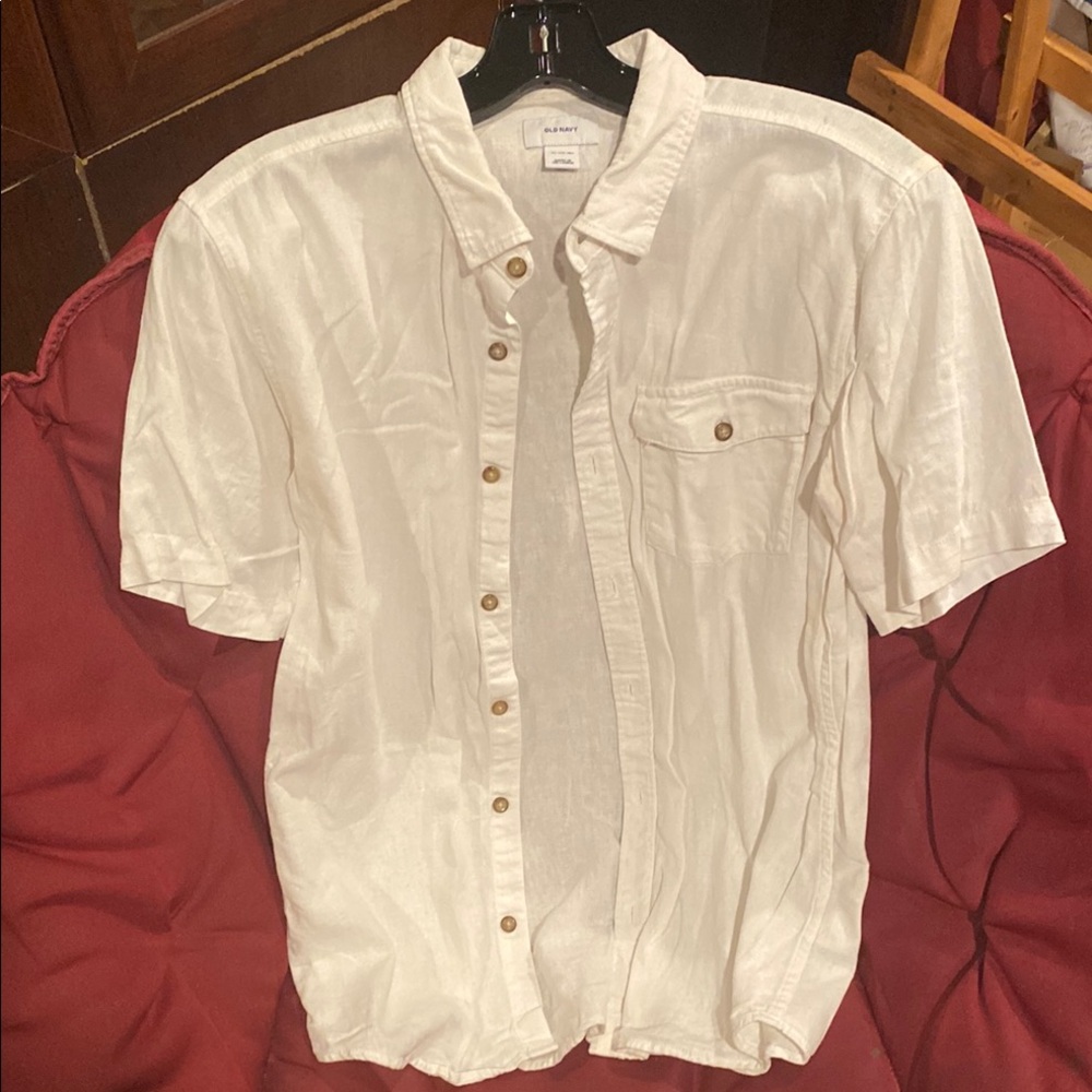 Boys Old Navy Lightweight White Short Sleeve Buttoned Shirt; Sz 14-16
